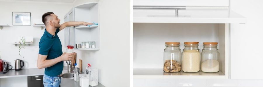 image of cleaning cupboards and storing dried food