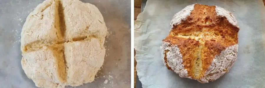 Image of Irish soda bread before and after cooking