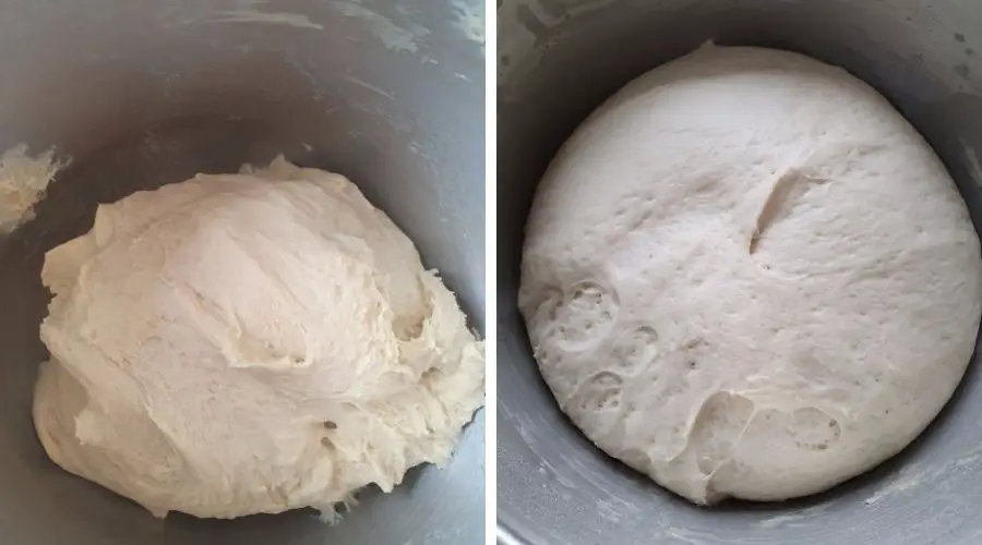 Image of dough before and after rising