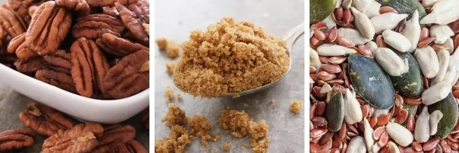 Image of pecan nuts brown sugar and mixed seeds