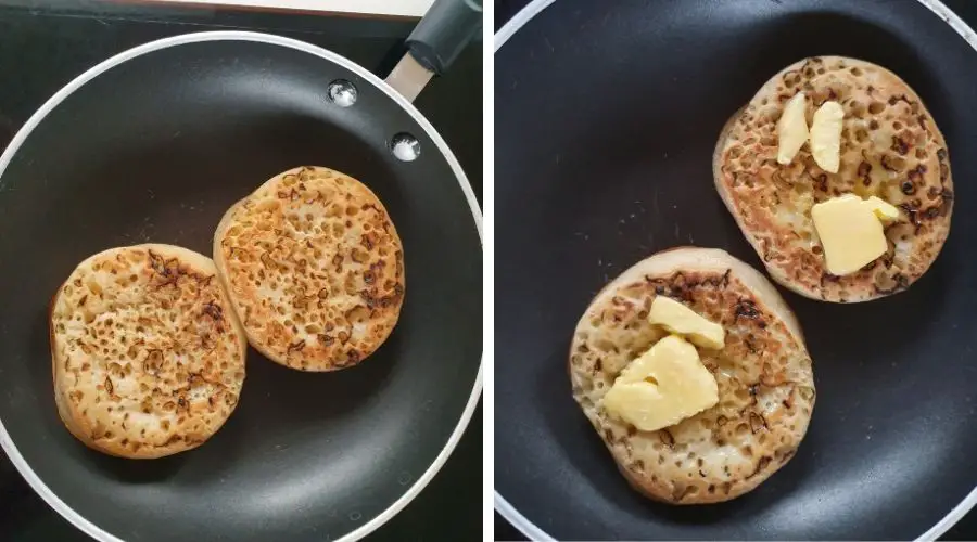Image of cooking crumpets in a pan